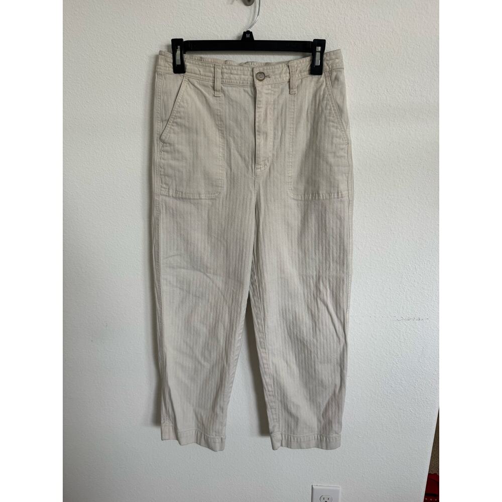 Madewell Womens Khaki Stripe Pants Cropped Ankle Size Meium